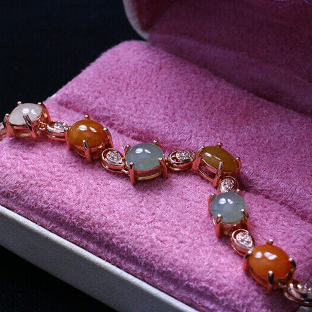 100% natural 14ct grade A icy orange green jade jadeite bracelet silver 925